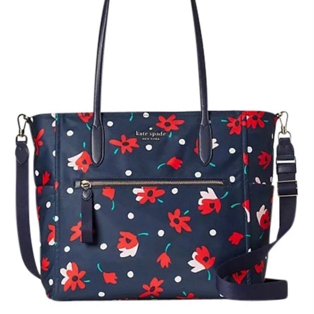 Kate Spade Chelsea Whimsy Floral Baby Bag Navy Blue Red Flowers Diaper Bag Dots